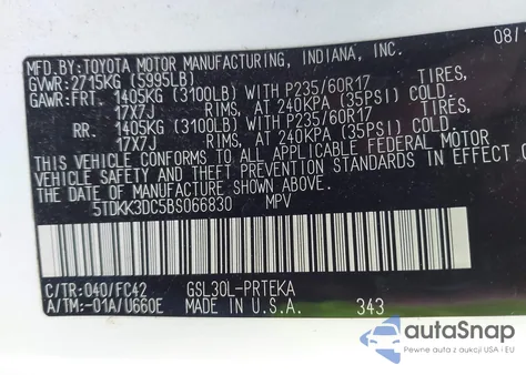 2011 Toyota Sienna Le V6 из США, поврежденный, VIN 5TDKK3DC5BS066830